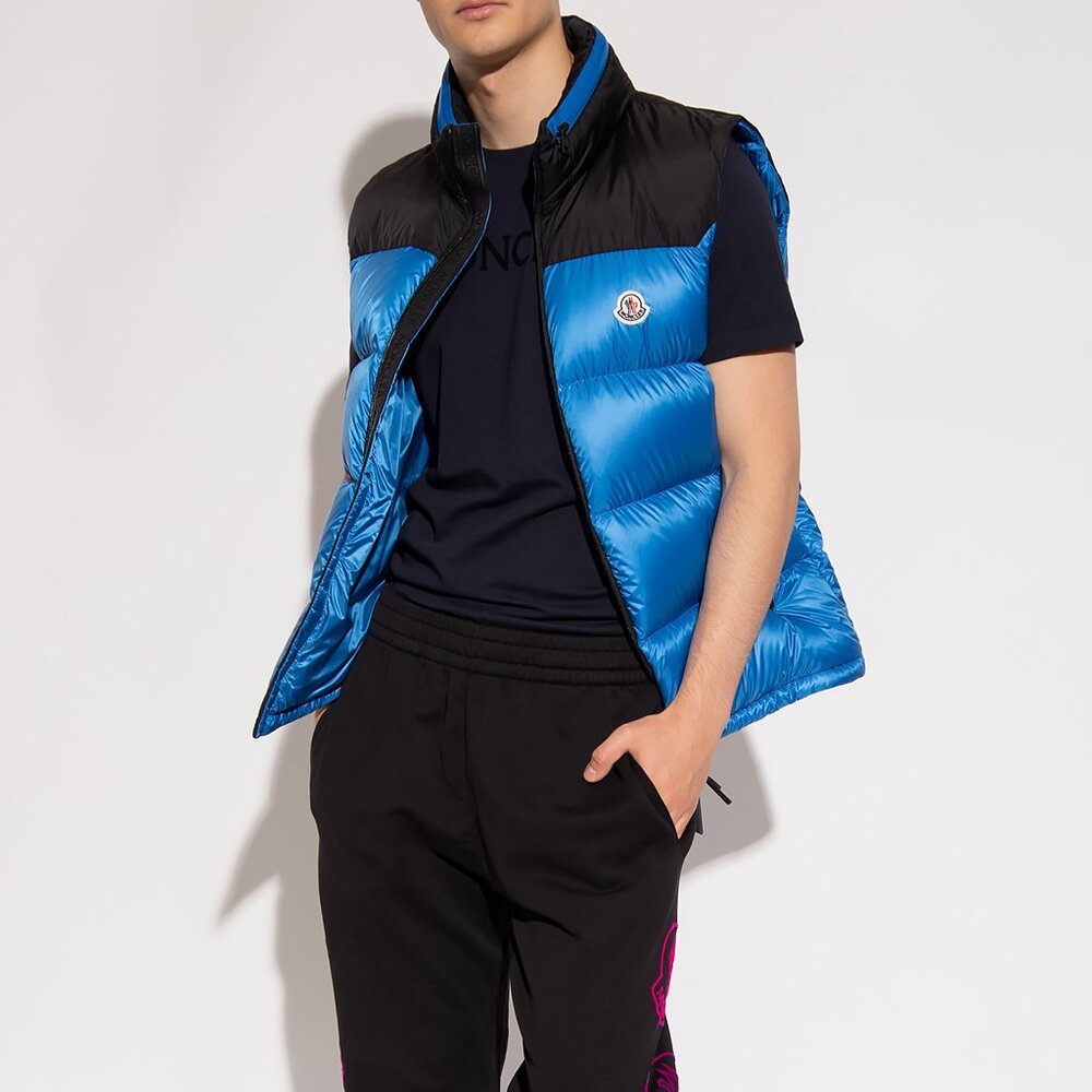 MONCLER Ophrys Logo Patch Nylon Padded Down High Neck Vest Blue Size 3 (L)